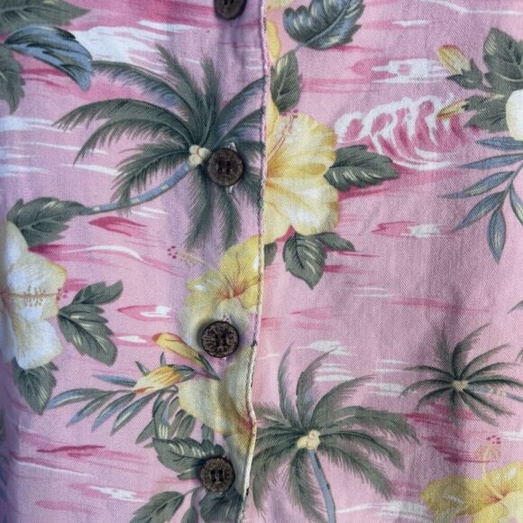 Island Traders Pink Floral Hawaiian Tropical Short Sleeve Button Front Shirt MD - Picture 5 of 8